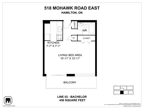 Floor plan for studio, 1 bath, 681 sqft